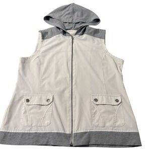 Zenergy by Chicos Womens Hooded Full Zip Vest White Gray L(size 2) Hiking Travel